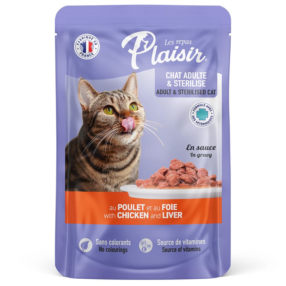 Alimento húmedo Para Gato Con Trocitos En Salsa Con Pollo E Hígado