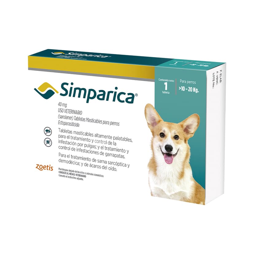 Desparasitante Externo para perro Simparica 40 Mg Caja 1 Tableta