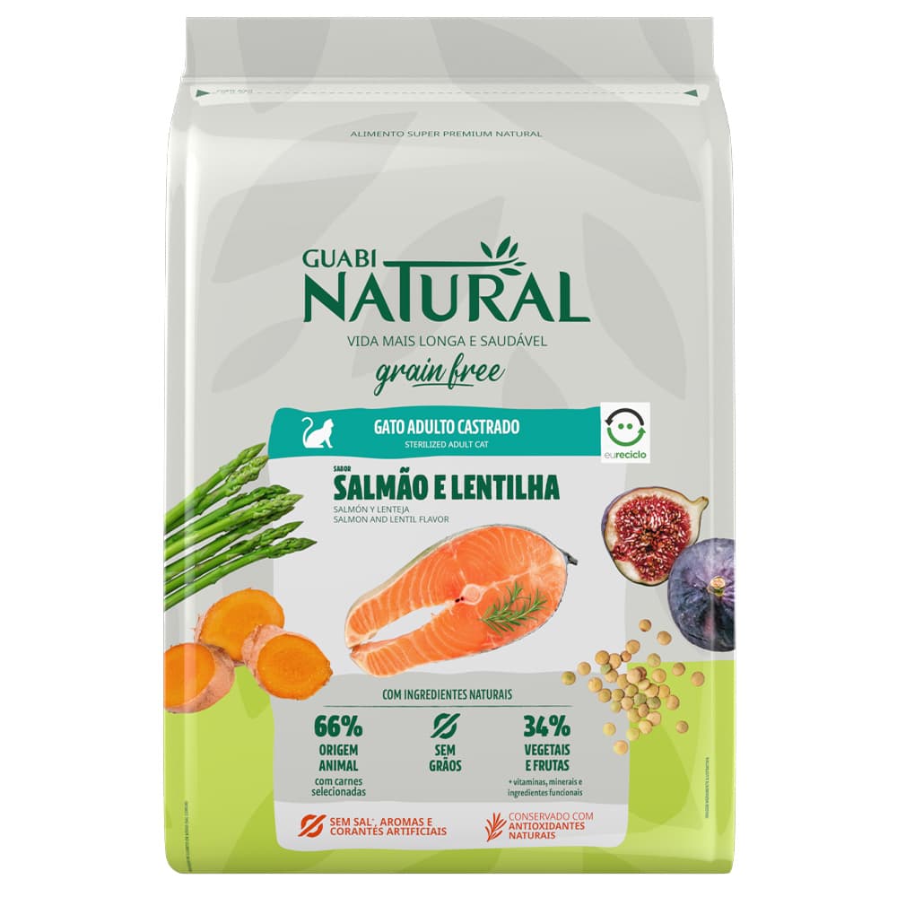 Alimento Para Gato Adulto Castrado Guabi Natural Grand Free Sabor Salmon y Lenteja