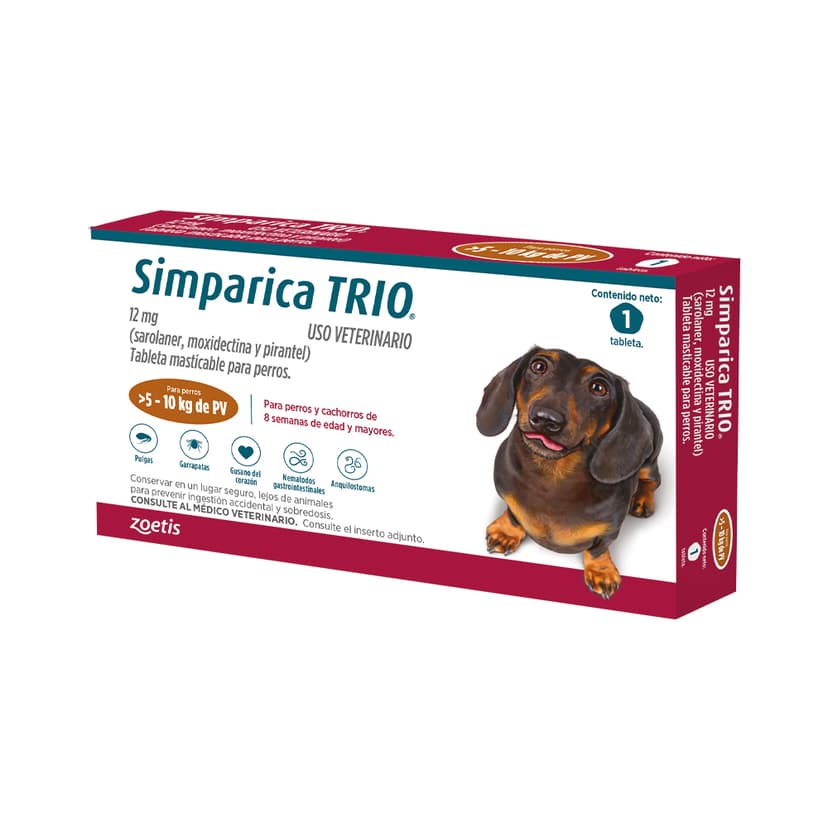 Desparasitante Interno y Externo para perro Simparica Trio (5 Kg - 10 Kg) 1 Tableta